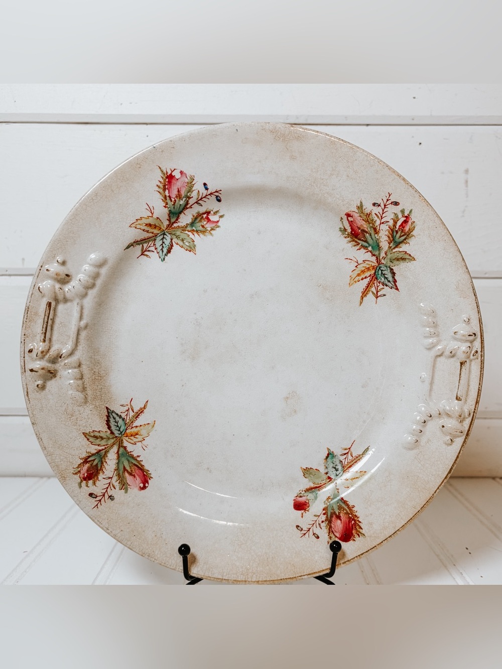 Antique George Scott Stoneware China Floral Plate | 1800s Moss Rose | Plate Wall